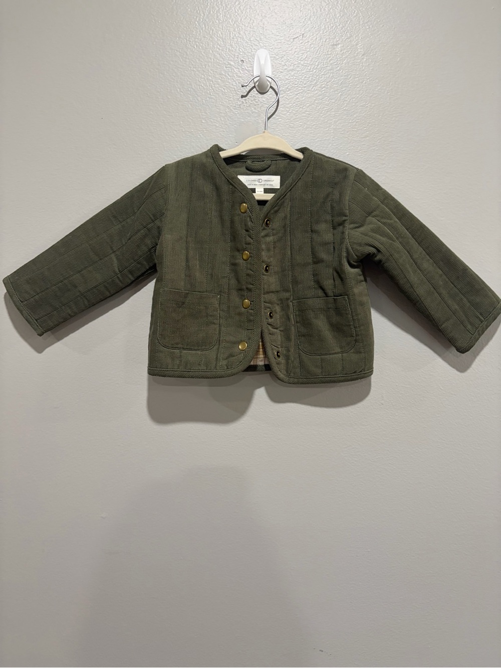 Colored Organics Olive Quilted Puffer Jacket for Kids